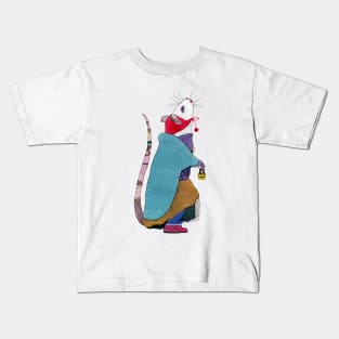 Rat wearing blue fur coat Kids T-Shirt